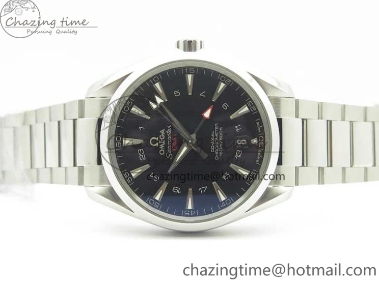 0310 Stylish Aqua Terra 150M GMT SS VSF 1:1 Best Edition Black Textured Dial on SS Bracelet A8605 Super Clone 8055